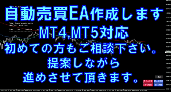 MT4,MT5の自動売買EA作成します
