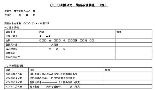 中国企業の簡易与信調査