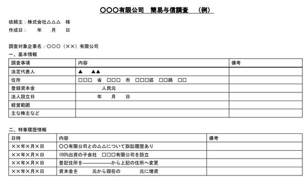 中国企業の簡易与信調査