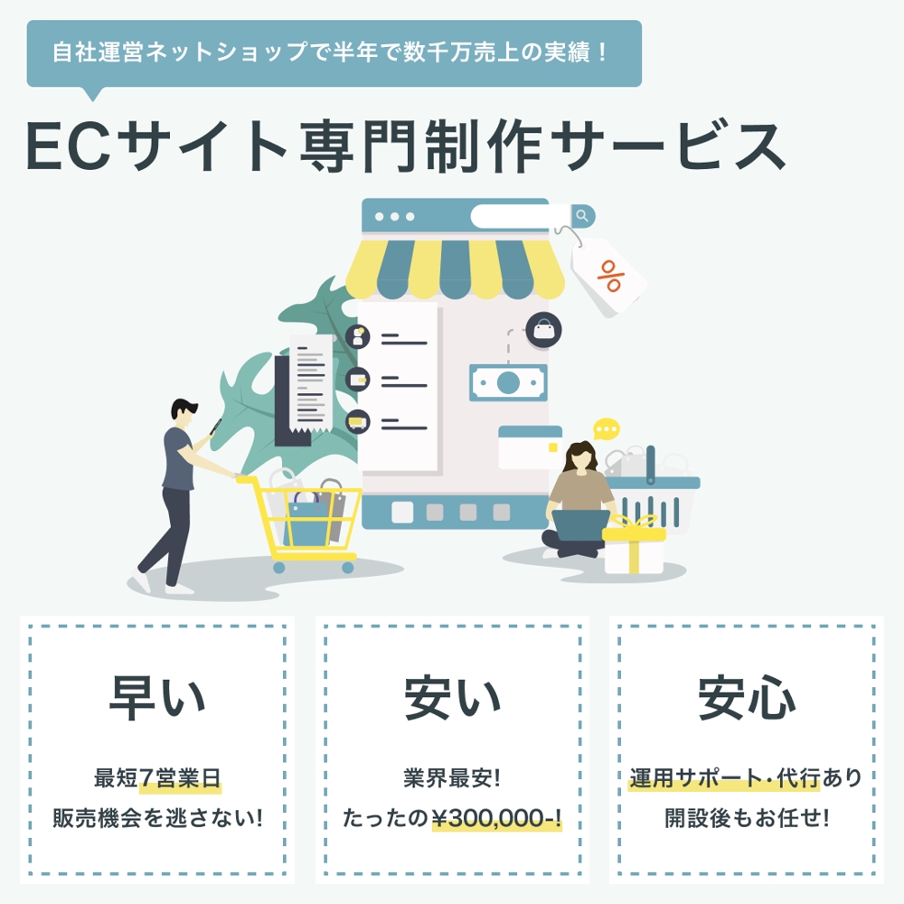 自社運営ネットショップで半年で数千万円の売上の実績！ECサイト制作サービス