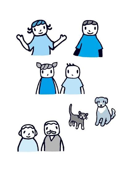 書籍挿絵　家族＆犬猫イラスト