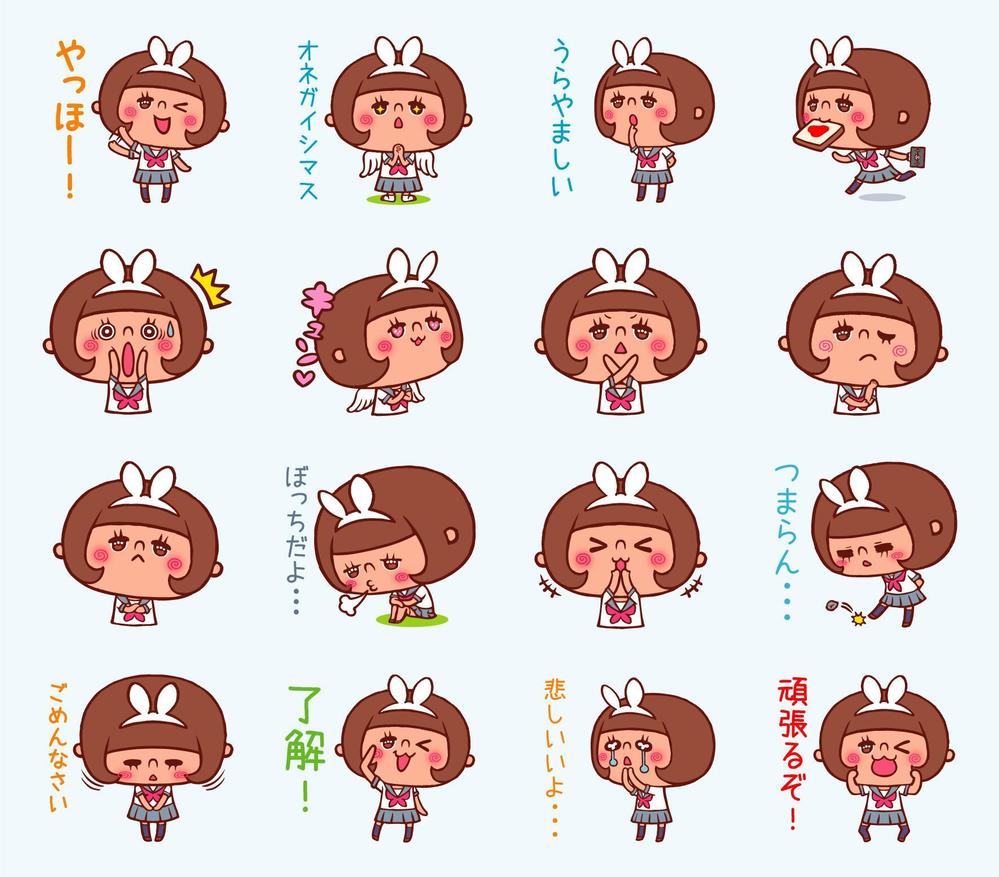 LINEスタンプサンプル・ウサ耳女子高生