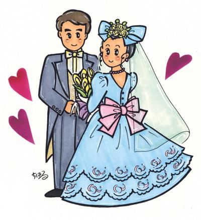 結婚祝いの絵皿用イラストです。