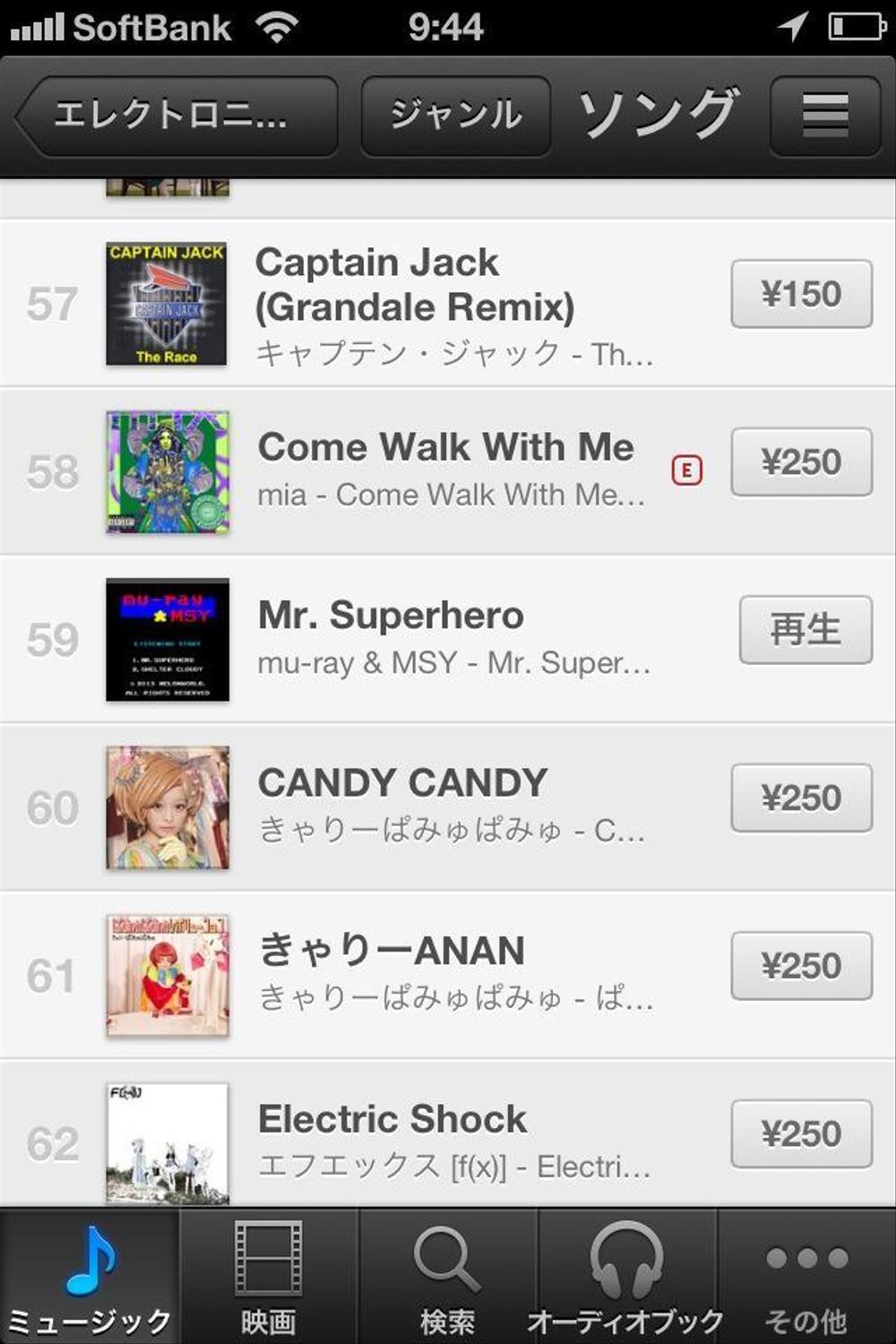 シングル『Mr. Superhero』iTunes エレクトロニック・トップソング 最高59位