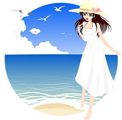 海と麦わら帽子の女の子