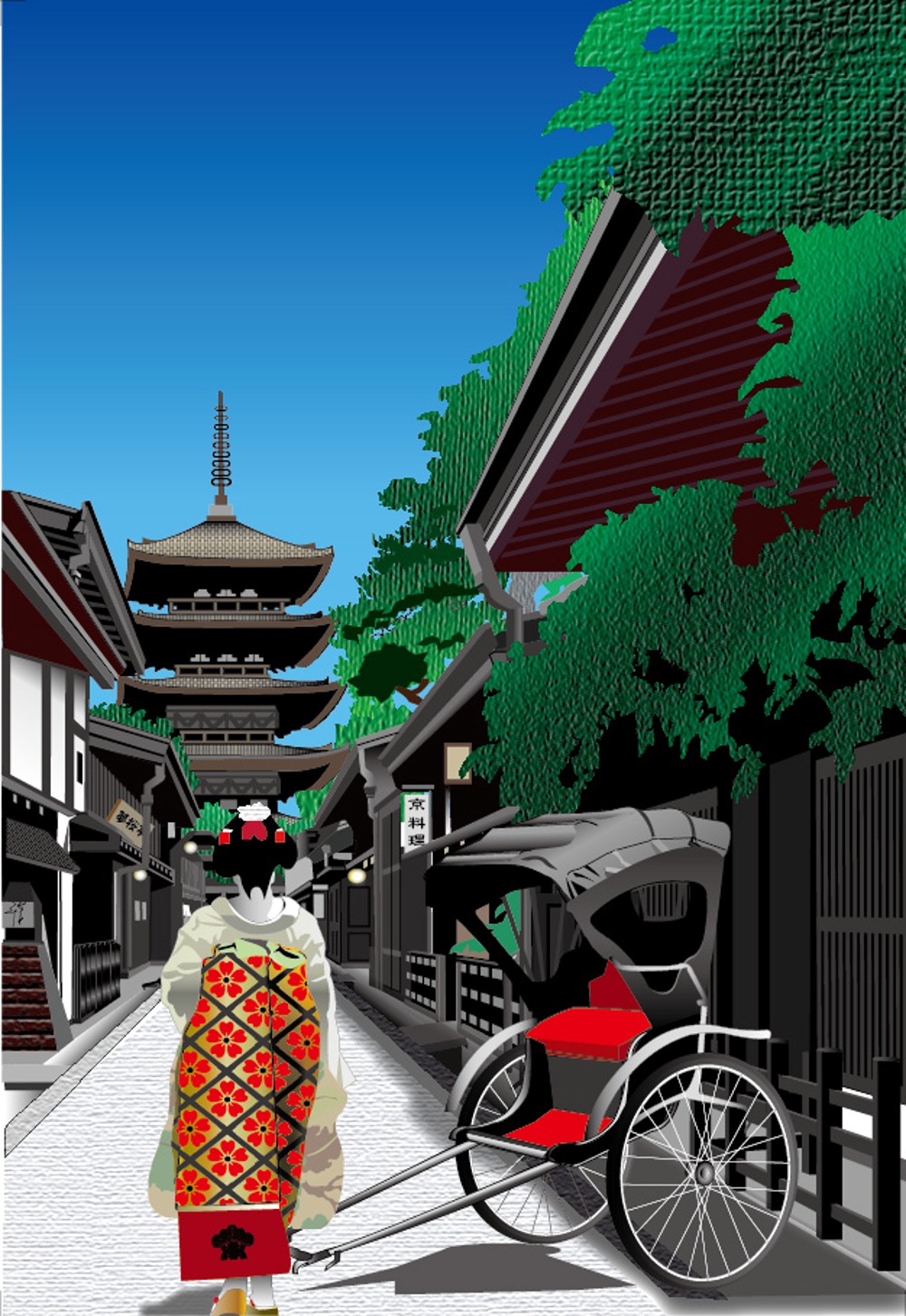 京都八坂の塔-人力車