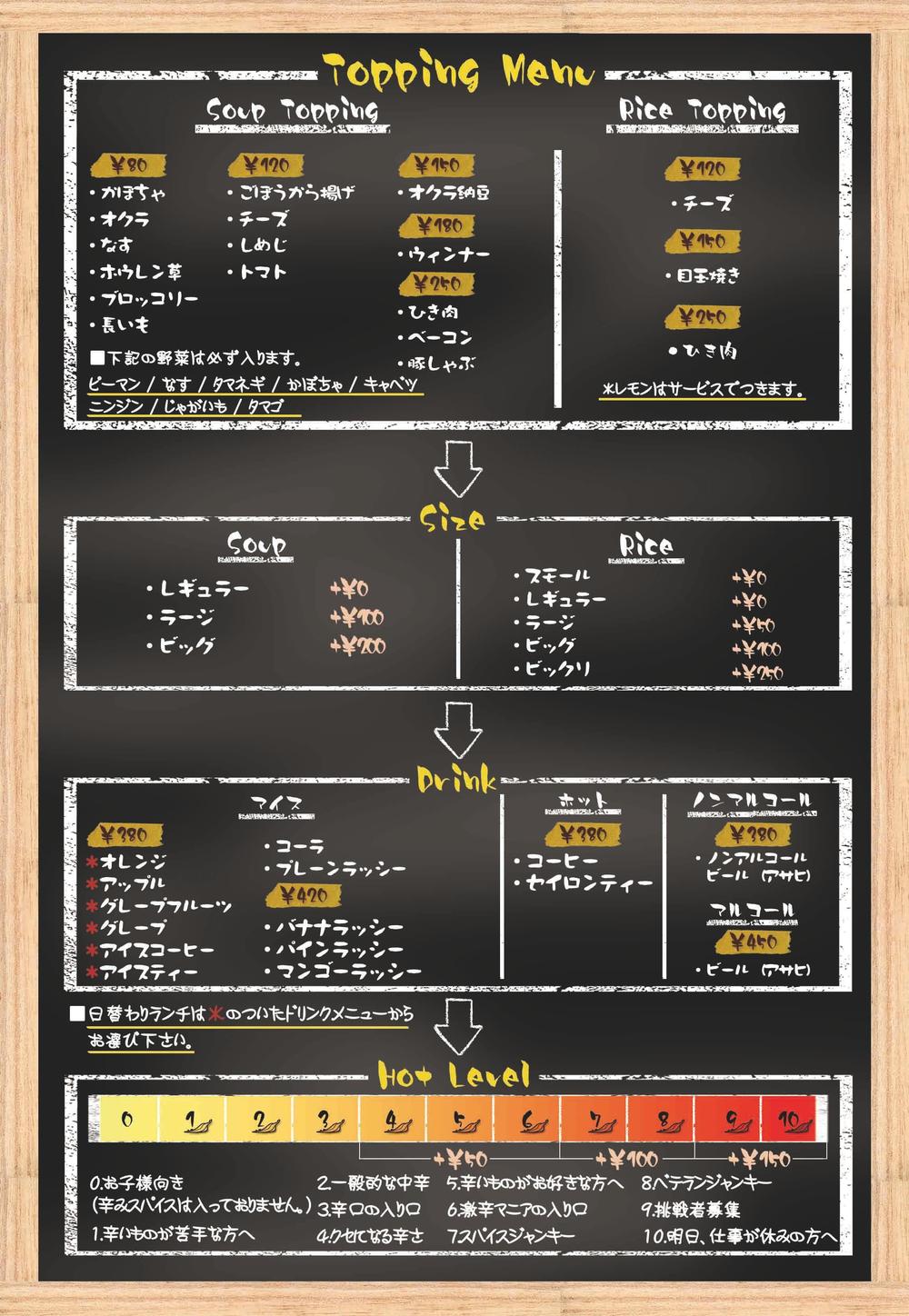 スープカレー屋さんのメニュー表_裏