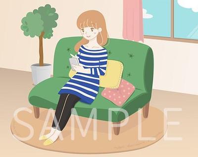 スマホを使う女性のカットイラスト