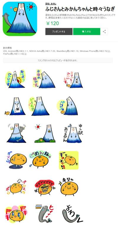 ＬＩＮＥスタンプ　ふじさんとみかんちゃんと時々うなぎ