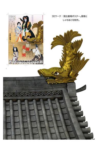 国立劇場、歌舞伎ポスター用、3Dイラスト。