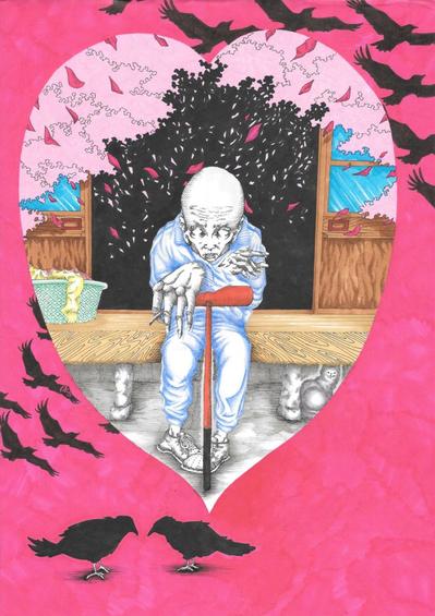 ゲートボールおじいさん（アナログイラスト）