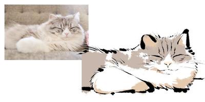 筆書きイラスト、猫