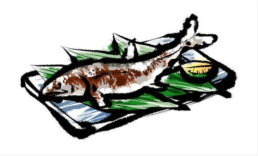 筆書きイラスト、鮎