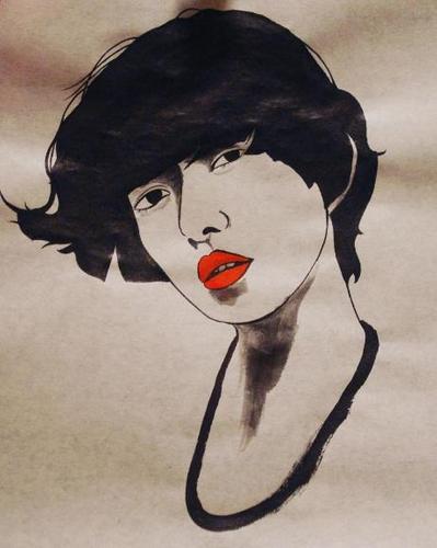 女性（墨絵）