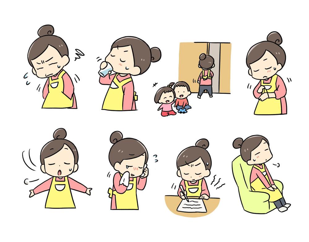 子育てに奮闘するお母さんのイラスト