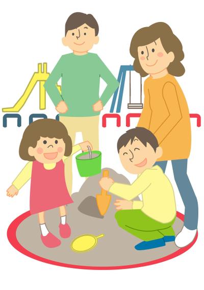 公園で遊ぶ家族イラスト