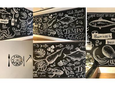 三軒茶屋の魚介イタリアンバルの店内黒板アート