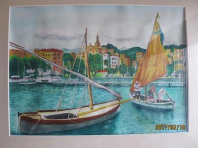 イタリア海辺の水彩画
