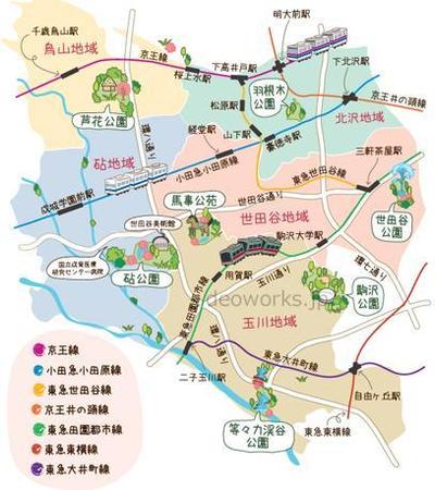 世田谷区の道案内の地図