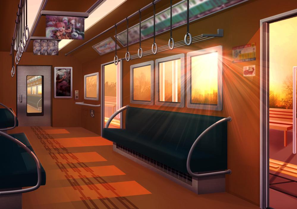 夕暮れの電車の中