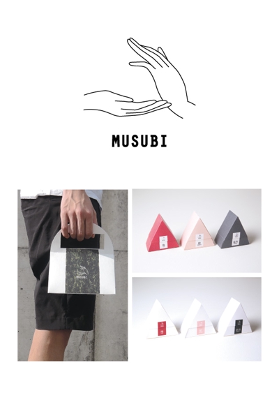 おむすび屋MUSUBIのロゴ、パッケージ