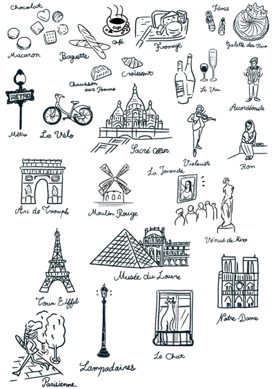 パリの街の線画イラスト