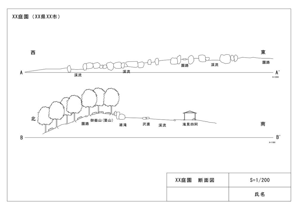 造園図面断面図起こし