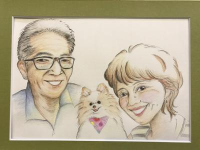 ご夫婦と愛犬の似顔絵