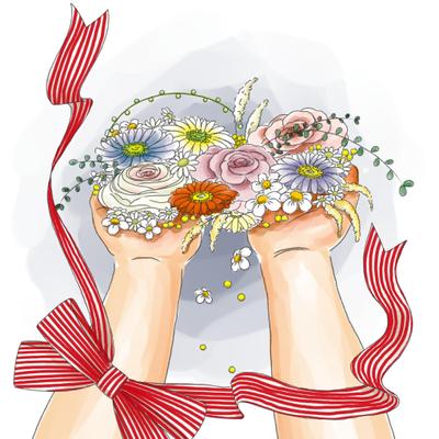 オリジナルイラスト 両手いっぱいの花々