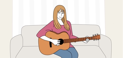ギターを弾く女性イラスト