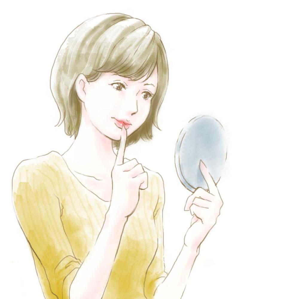 女性イラスト 鏡を見て唇に手を当てる ポートフォリオ詳細 Omochi Miki Ota クラウドソーシング ランサーズ