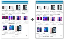 スマホ紹介サイトのスマホ情報を発売日順に並び変え、写真のサイズを統一した