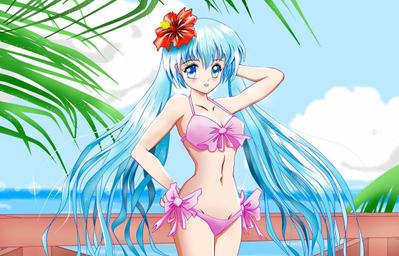 ピアプロのカレンダー応募用に、水着姿の初音ミクを描きました