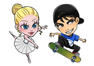 アイコン用イラスト作成(バレリーナ・スケートボーダー)