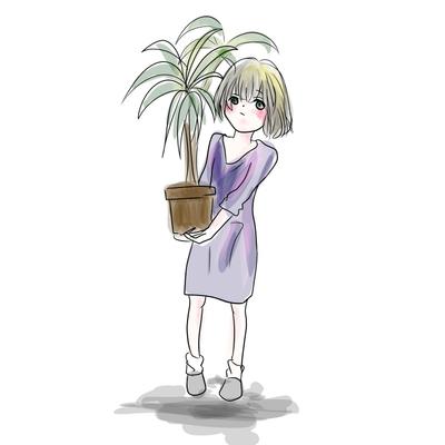 植木鉢を運ぶ少女