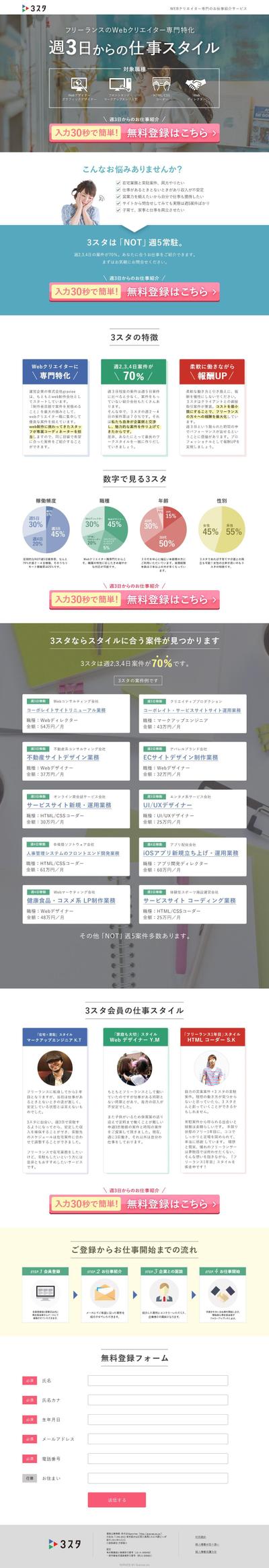 フリーランス向けのお仕事紹介を訴求するLP