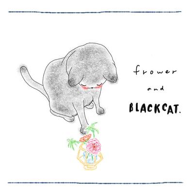 猫イラスト「花瓶の花をさわる猫」