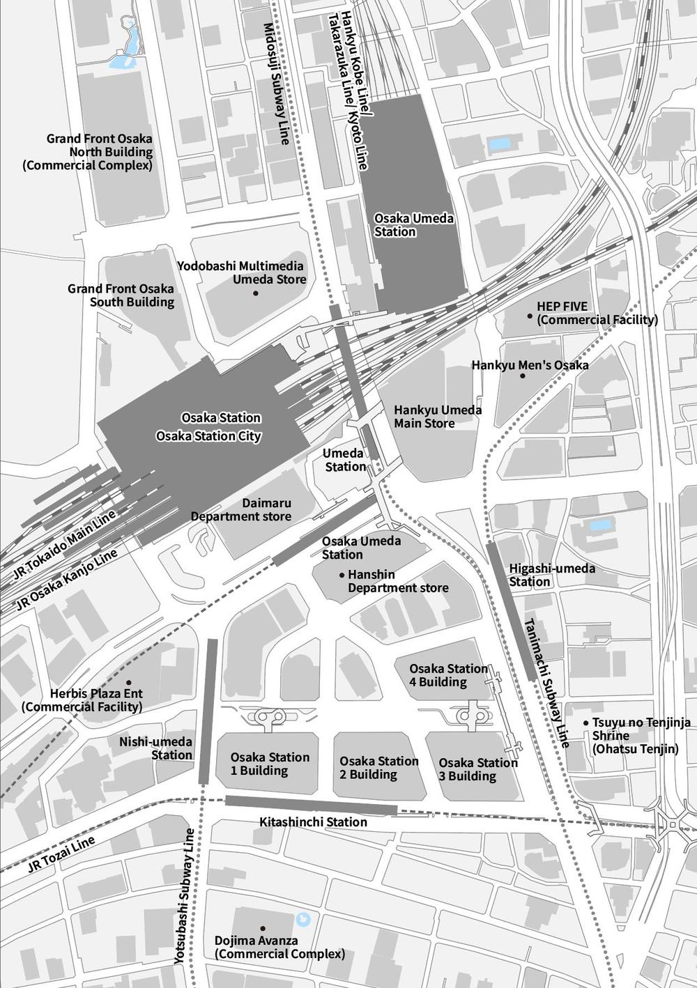 大阪駅周辺の地図 英語表記