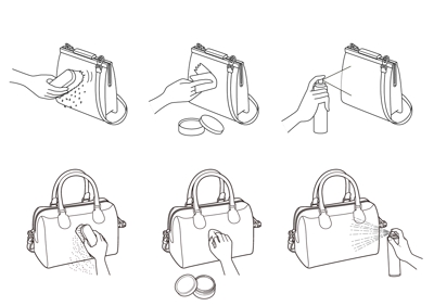 バッグのお手入れ方法の線画イラスト