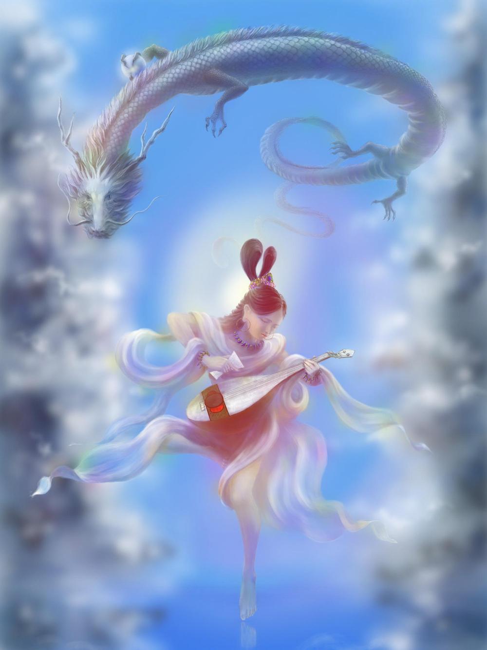 日々喜〜ひびき〜響】弁財天の絵 弁天様 龍の絵 白龍