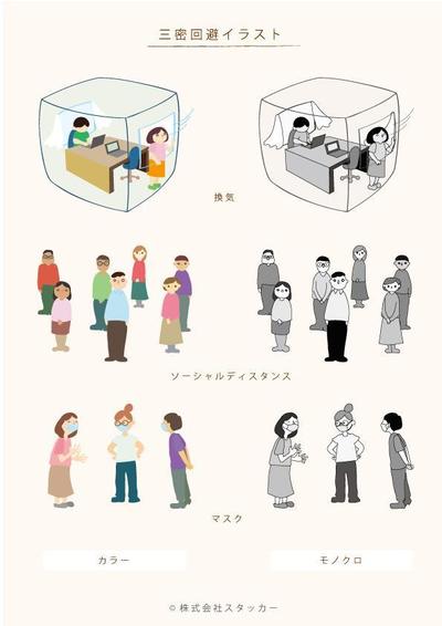 三密回避イラスト