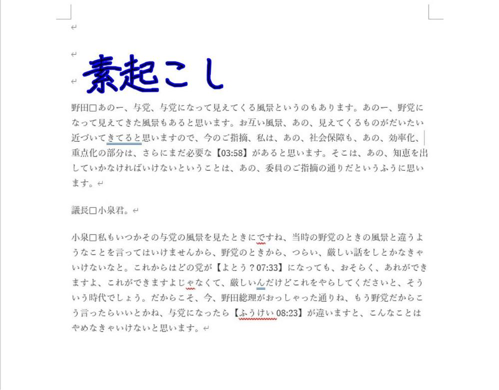 文字起こし 「素起こし」 基本納品例 （要望によってご変更いたします） - ポートフォリオ詳細 | Nagidesu | タスク・作業 ...