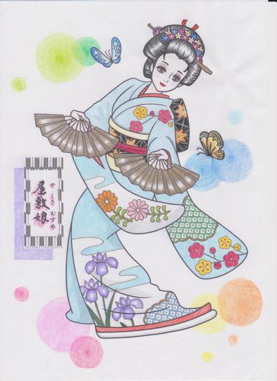 日本舞踊塗り絵の色塗り