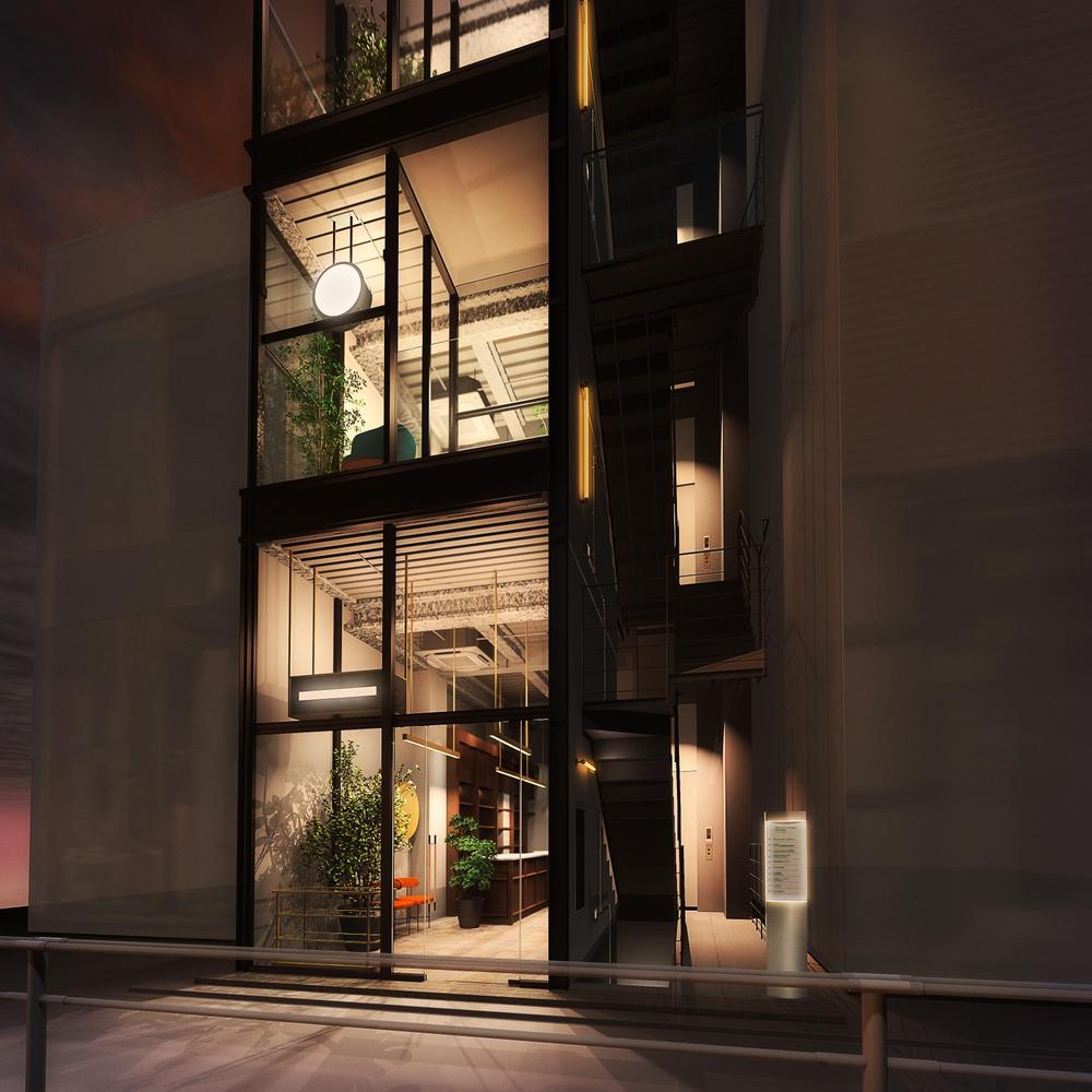 Building exterior at night_3DCG