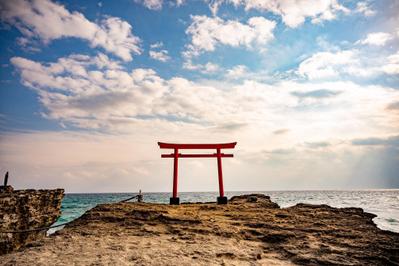 伊豆　大明神岩と鳥居（白浜神社）