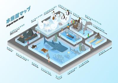 水族館をテーマにした海の生き物たちのアイソメイラスト