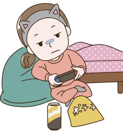 無言でゲームをする女性