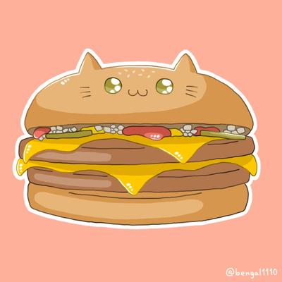 ネコ×ハンバーガーのイラスト