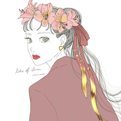 女の子イラスト（アルストロメリアの花冠）