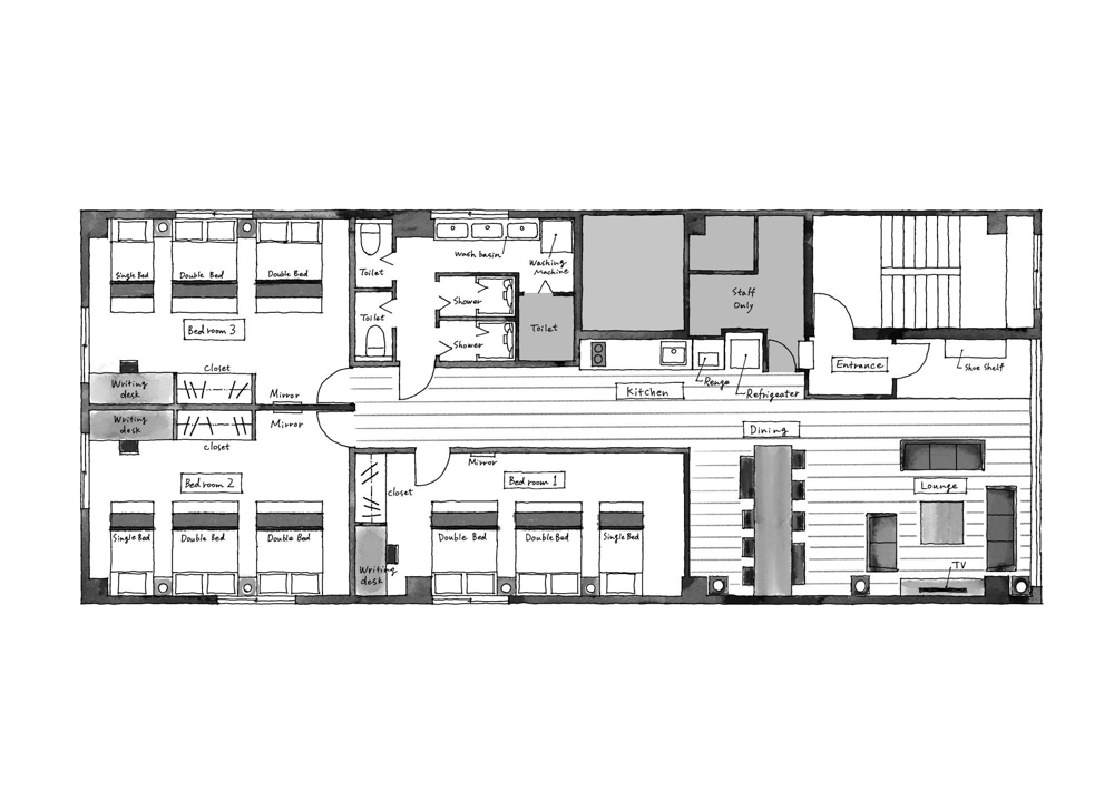 ゲストハウス　手書き間取り図